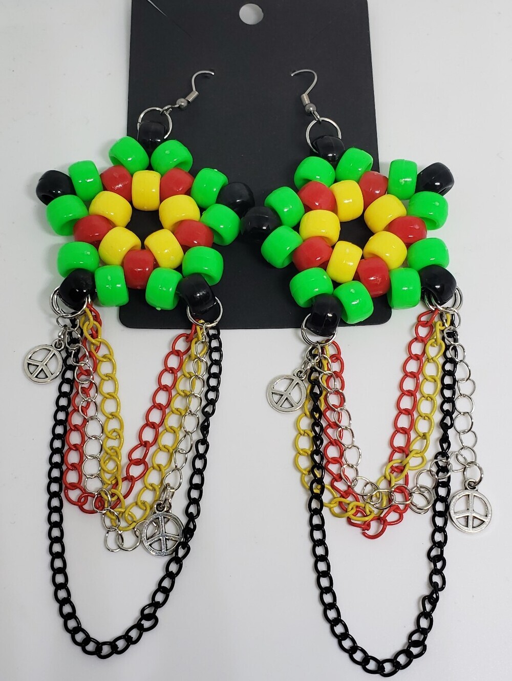 Handmade Peace Rasta Kandi Star Chain Dangle Earrings